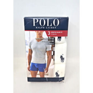 Polo Ralph Lauren NWVNP3 White Slim Fit Cotton Stretch V-Neck T-Shirt L 3 Pack